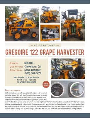Gregoire 122 Grape Harvester