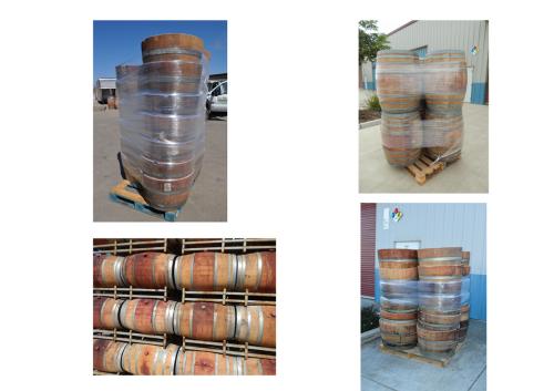 7' double bar, two barrel racks, and used barrels