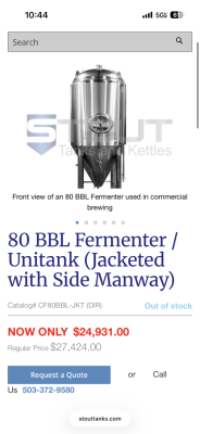80 BBL Fermenter /<wbr> Unitank Jacketed